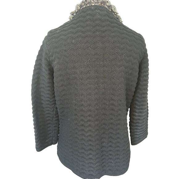 Chicos Knit Jacket Leopard &Lace Ruffle Trim Cardigan Hook Eye Closure Size 0 - Picture 6 of 6